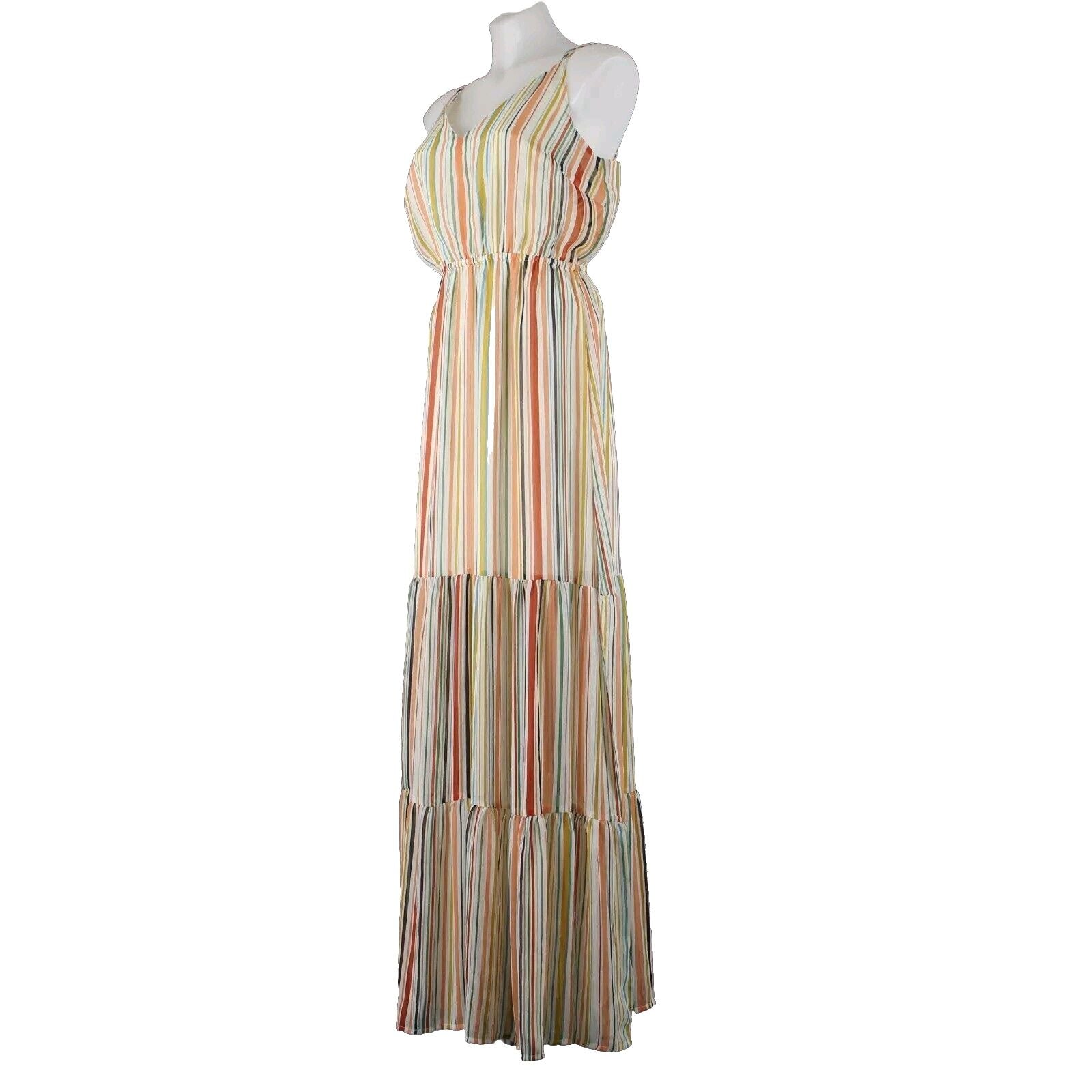 BB Dakota Jack Sz M Cream Yellow Multi Color Lined Striped 100% Polyester Dress