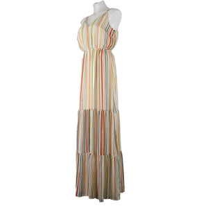 BB Dakota Jack Sz M Cream Yellow Multi Color Lined Striped 100% Polyester Dress
