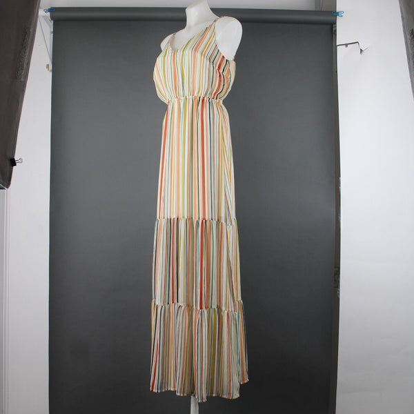 BB Dakota Jack Sz M Cream Yellow Multi Color Lined Striped 100% Polyester Dress
