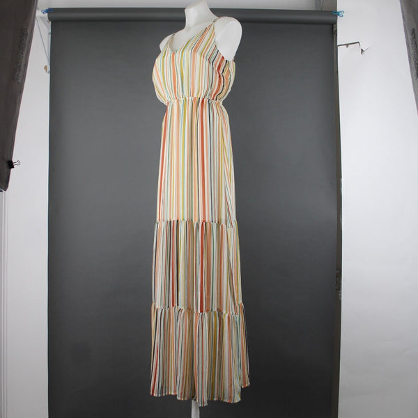 BB Dakota Jack Sz M Cream Yellow Multi Color Lined Striped 100% Polyester Dress