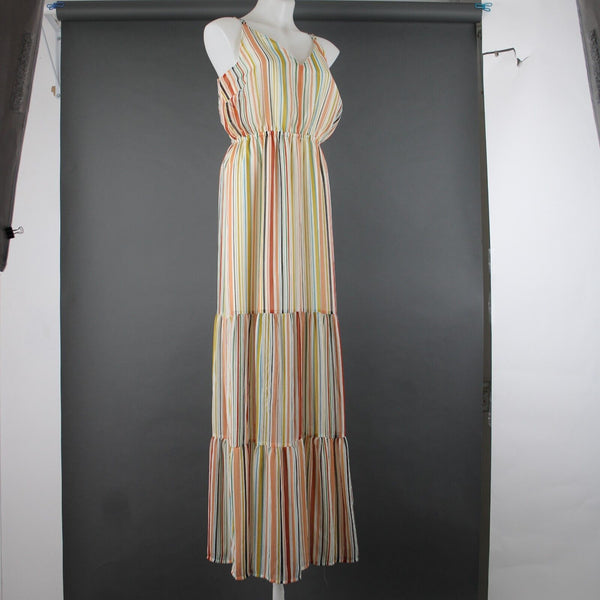 BB Dakota Jack Sz M Cream Yellow Multi Color Lined Striped 100% Polyester Dress