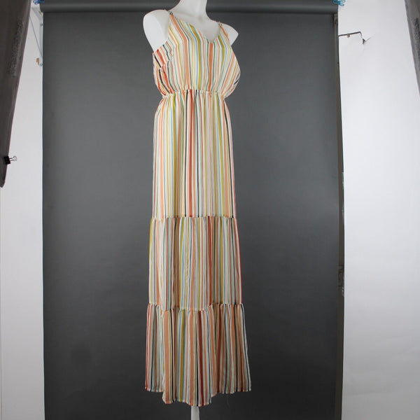 BB Dakota Jack Sz M Cream Yellow Multi Color Lined Striped 100% Polyester Dress