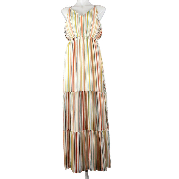BB Dakota Jack Sz M Cream Yellow Multi Color Lined Striped 100% Polyester Dress