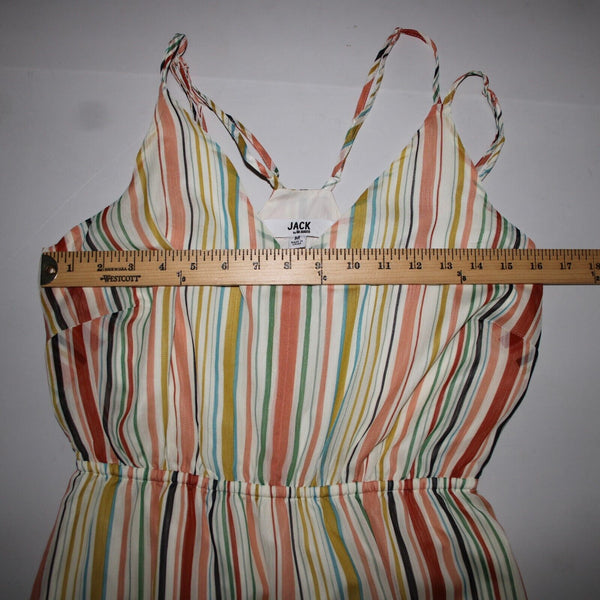 BB Dakota Jack Sz M Cream Yellow Multi Color Lined Striped 100% Polyester Dress