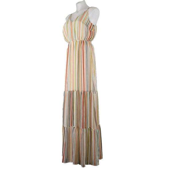 BB Dakota Jack Sz M Cream Yellow Multi Color Lined Striped 100% Polyester Dress