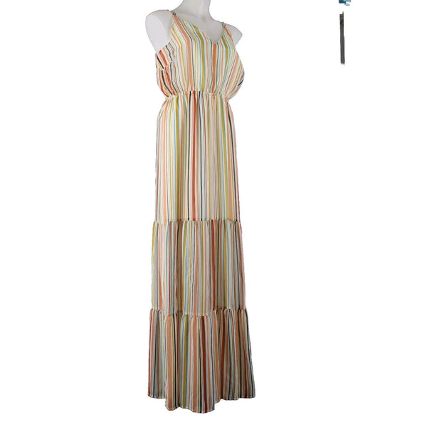 BB Dakota Jack Sz M Cream Yellow Multi Color Lined Striped 100% Polyester Dress