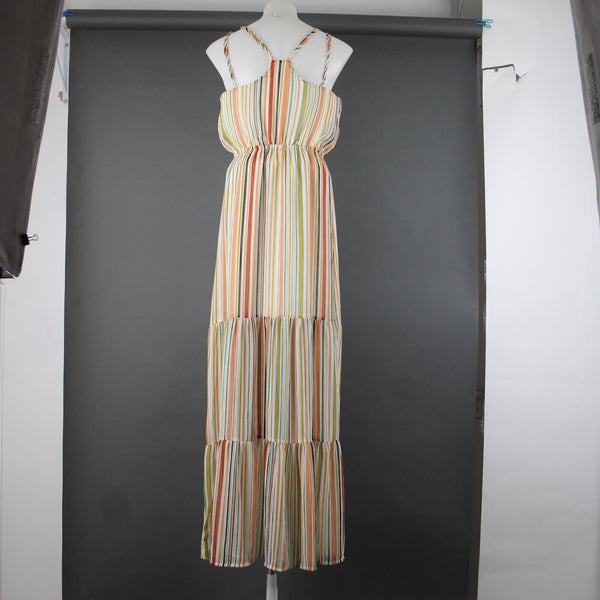 BB Dakota Jack Sz M Cream Yellow Multi Color Lined Striped 100% Polyester Dress