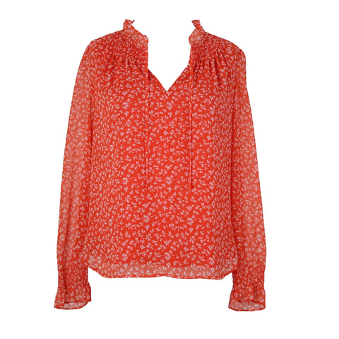 Loft NEW Petites Sz SP Orange White Collared Lined 100% Polyester Top