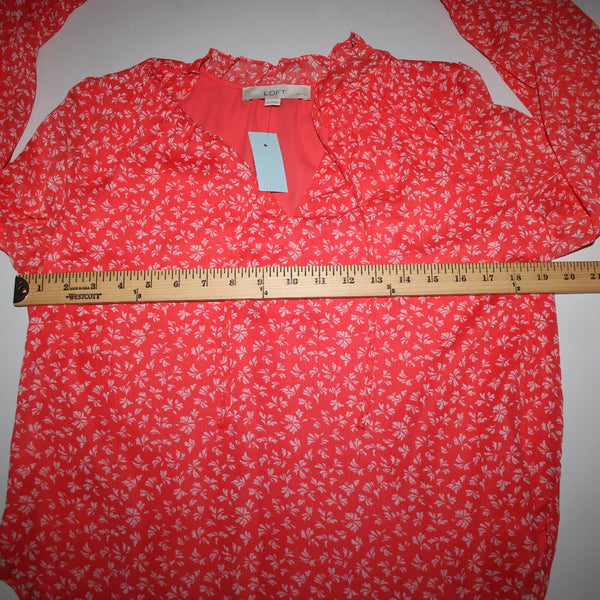 Loft NEW Petites Sz SP Orange White Collared Lined 100% Polyester Top