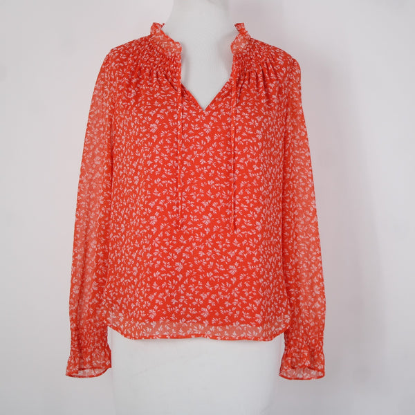 Loft NEW Petites Sz SP Orange White Collared Lined 100% Polyester Top