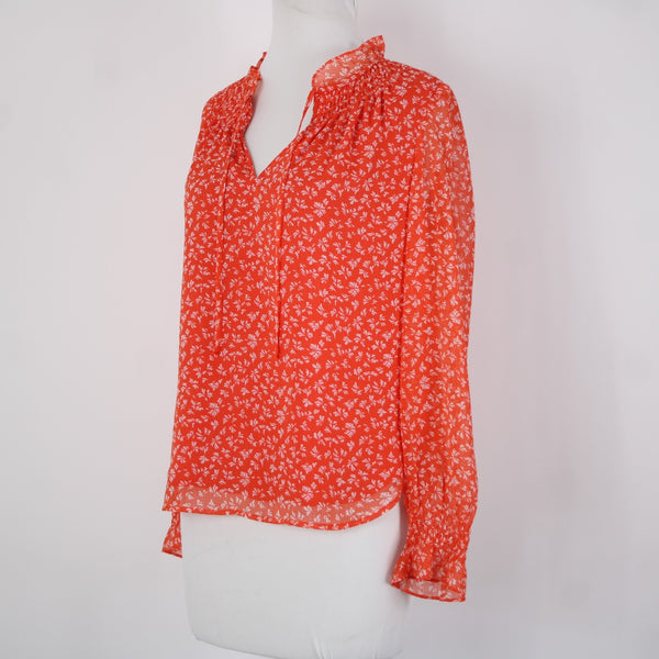 Loft NEW Petites Sz SP Orange White Collared Lined 100% Polyester Top