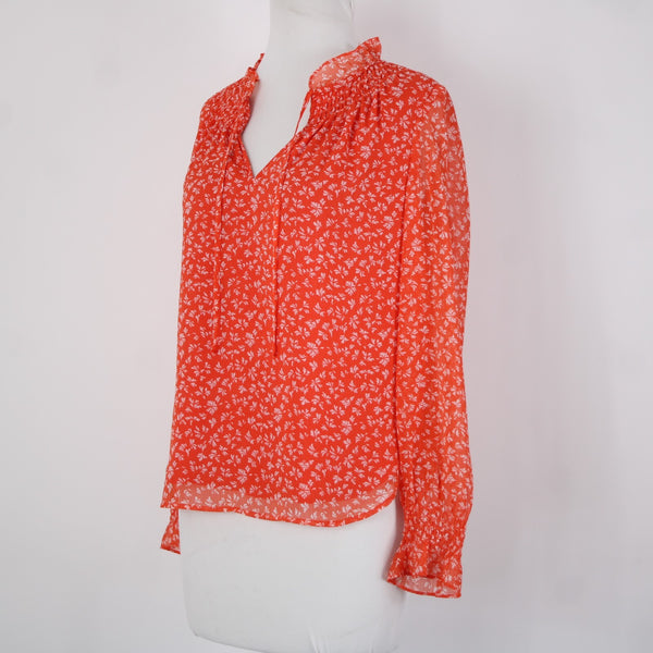 Loft NEW Petites Sz SP Orange White Collared Lined 100% Polyester Top