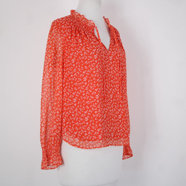Loft NEW Petites Sz SP Orange White Collared Lined 100% Polyester Top