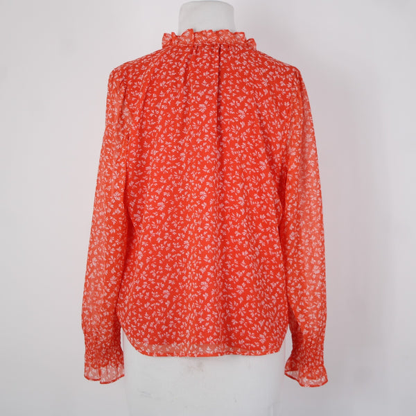 Loft NEW Petites Sz SP Orange White Collared Lined 100% Polyester Top