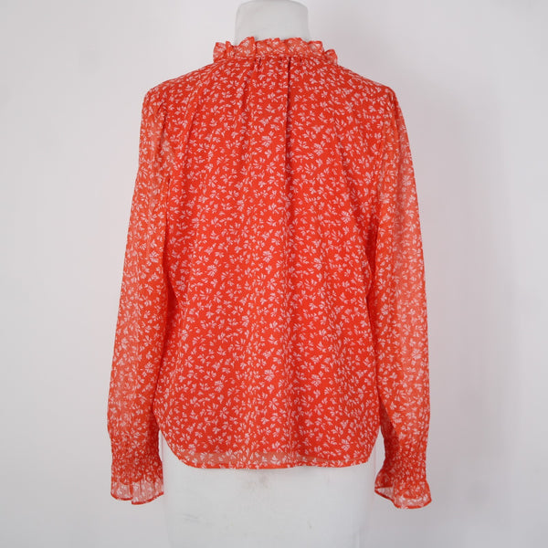 Loft NEW Petites Sz SP Orange White Collared Lined 100% Polyester Top