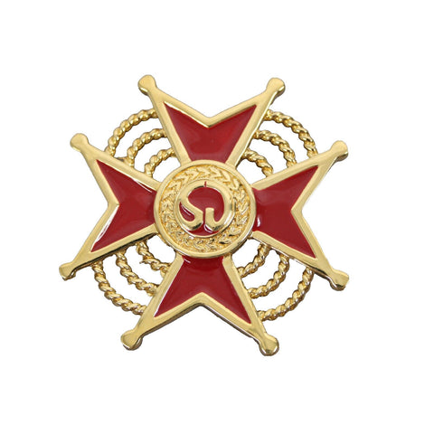 St John Red Enamel Goldtone St John Logo Maltese Cross 2" Brooch Pin
