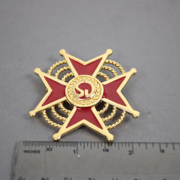 St John Red Enamel Goldtone St John Logo Maltese Cross 2" Brooch Pin
