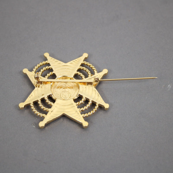 St John Red Enamel Goldtone St John Logo Maltese Cross 2" Brooch Pin