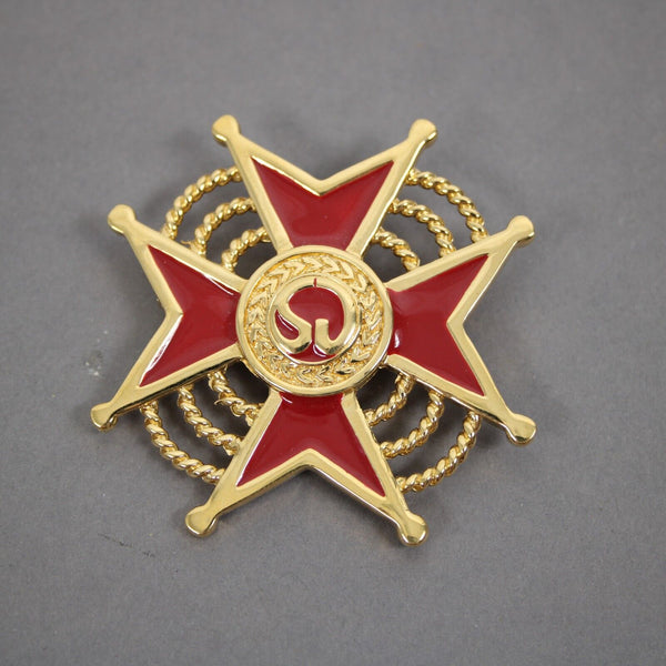 St John Red Enamel Goldtone St John Logo Maltese Cross 2" Brooch Pin