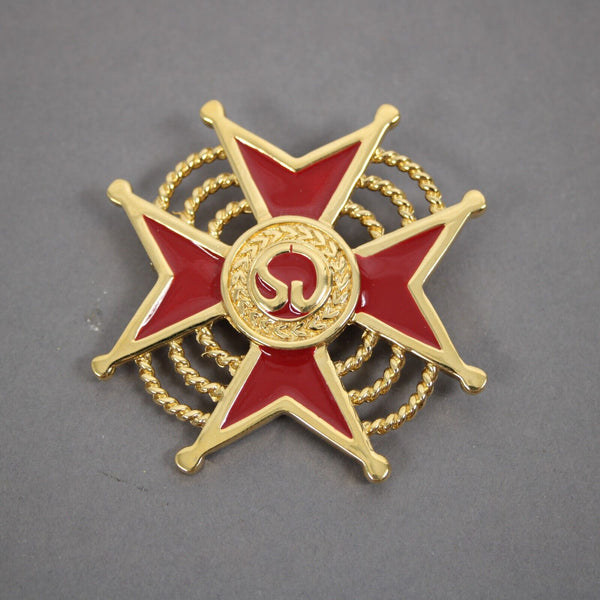 St John Red Enamel Goldtone St John Logo Maltese Cross 2" Brooch Pin