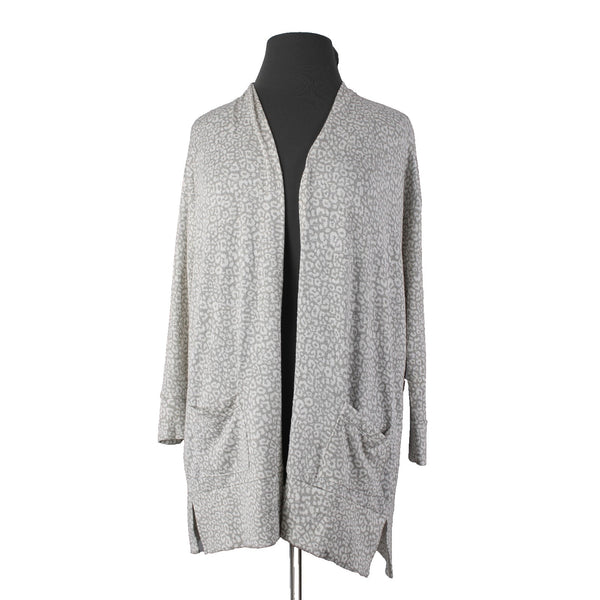Como Blu Wrap Cardigan Sz 2X Gray White Animal Print Pockets Rayon Poly Sweater