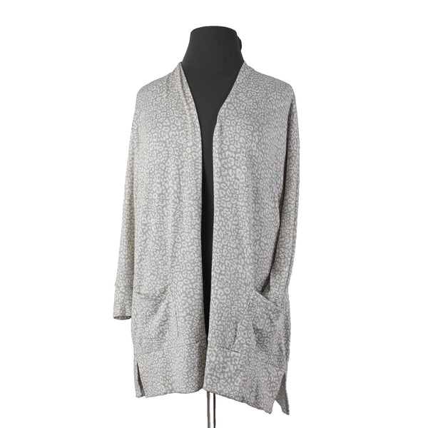 Como Blu Wrap Cardigan Sz 2X Gray White Animal Print Pockets Rayon Poly Sweater