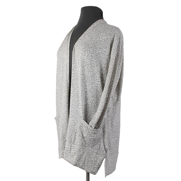 Como Blu Wrap Cardigan Sz 2X Gray White Animal Print Pockets Rayon Poly Sweater