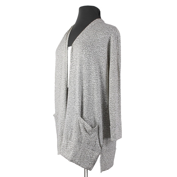 Como Blu Wrap Cardigan Sz 2X Gray White Animal Print Pockets Rayon Poly Sweater