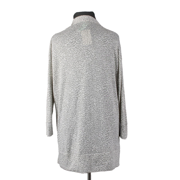 Como Blu Wrap Cardigan Sz 2X Gray White Animal Print Pockets Rayon Poly Sweater