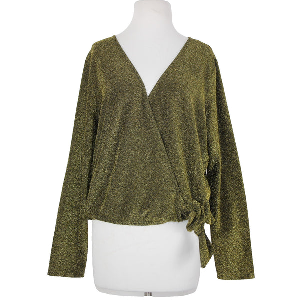 Michael Kors NEW $98 Basics Sz XL Black Gold Metallic V Neck Poly Elastiane Top