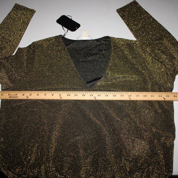 Michael Kors NEW $98 Basics Sz XL Black Gold Metallic V Neck Poly Elastiane Top