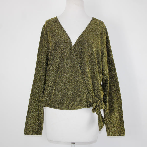 Michael Kors NEW $98 Basics Sz XL Black Gold Metallic V Neck Poly Elastiane Top