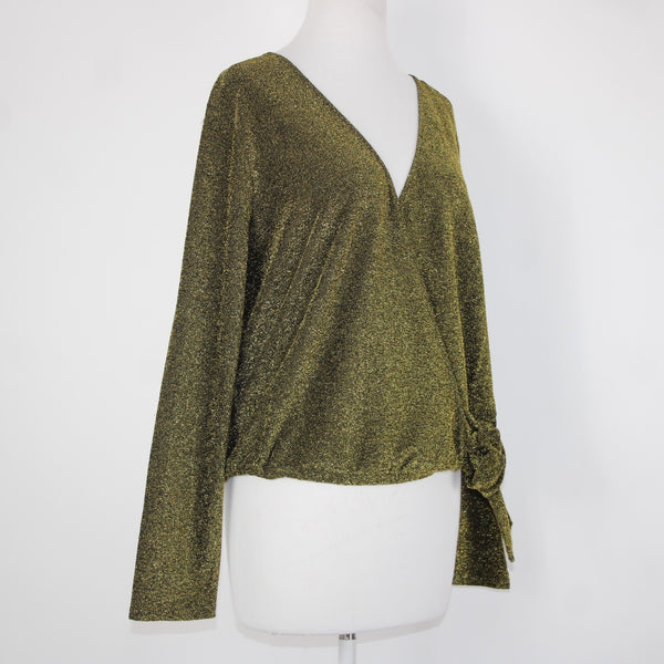 Michael Kors NEW $98 Basics Sz XL Black Gold Metallic V Neck Poly Elastiane Top