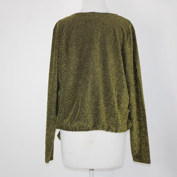 Michael Kors NEW $98 Basics Sz XL Black Gold Metallic V Neck Poly Elastiane Top