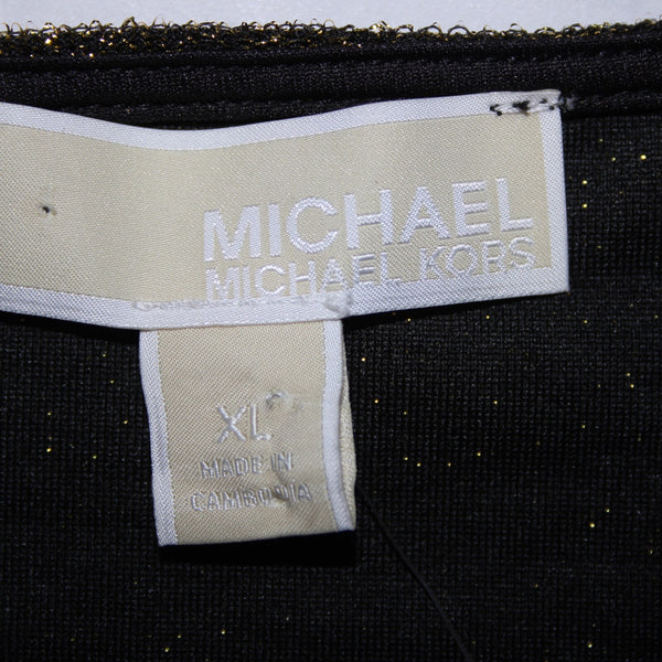 Michael Kors NEW $98 Basics Sz XL Black Gold Metallic V Neck Poly Elastiane Top