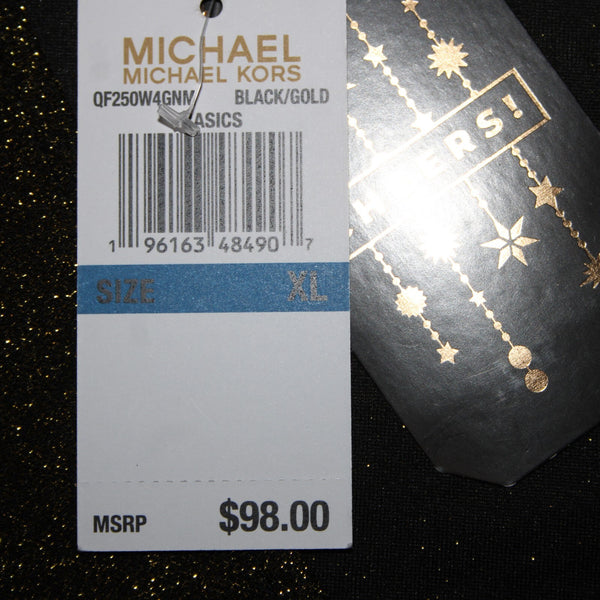 Michael Kors NEW $98 Basics Sz XL Black Gold Metallic V Neck Poly Elastiane Top
