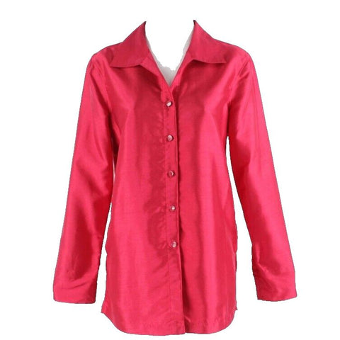 Charter Club Sz S Pink Silver Enamel Button Up Side Vent Nylon Poly Top