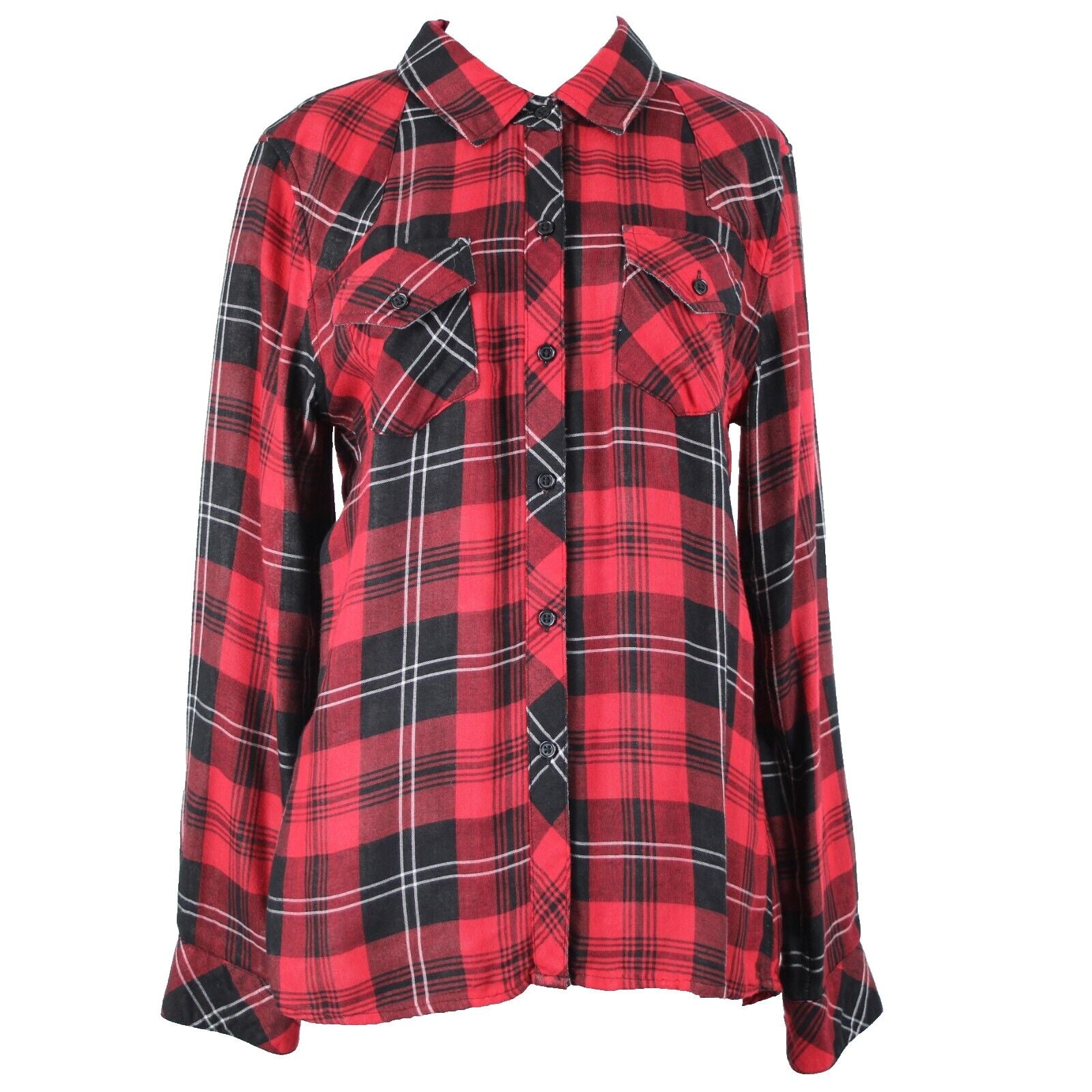 Rails Sz S Red Black Plaid Collared Asymm Button Up Rayon Tencel Top