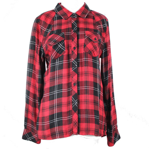 Rails Sz S Red Black Plaid Collared Asymm Button Up Rayon Tencel Top