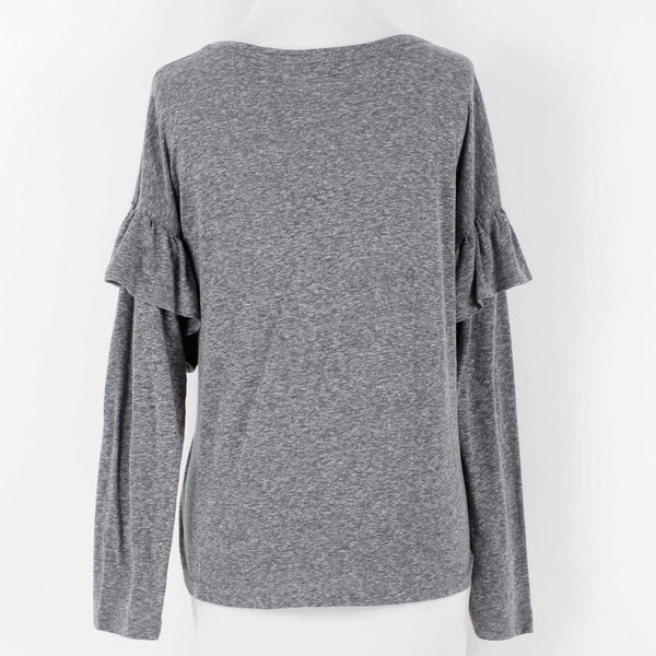 Sundry Sz 2 Gray Gold Stars Patches Ruffle Sleeve Polyester Cotton Top