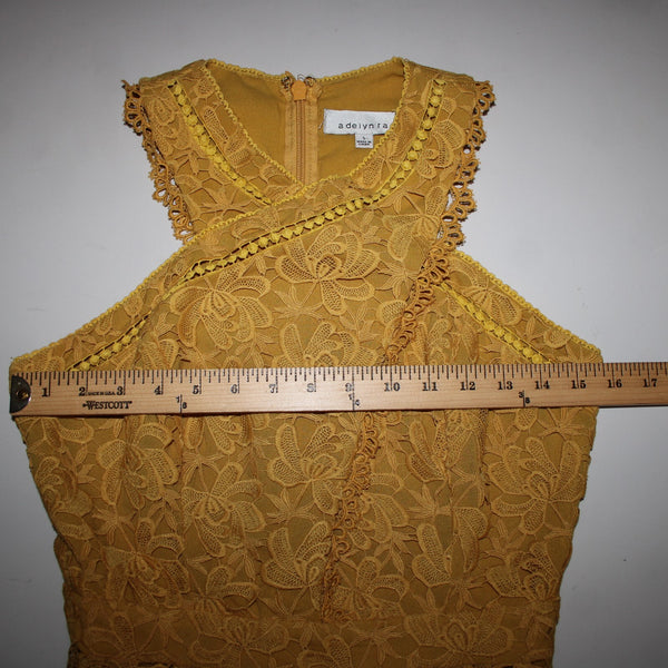 Adelyn Rae Sz S Gold Yellow Lined Lace Overlay Sleeveless 100% Polyester Dress