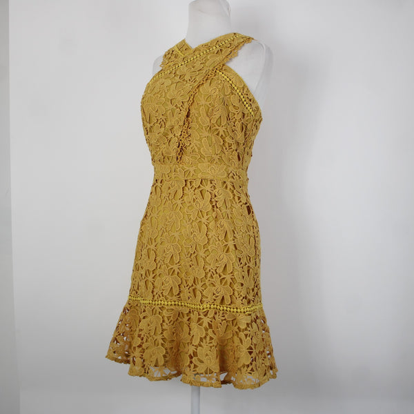 Adelyn Rae Sz S Gold Yellow Lined Lace Overlay Sleeveless 100% Polyester Dress