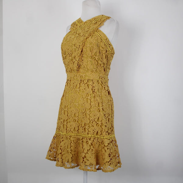 Adelyn Rae Sz S Gold Yellow Lined Lace Overlay Sleeveless 100% Polyester Dress