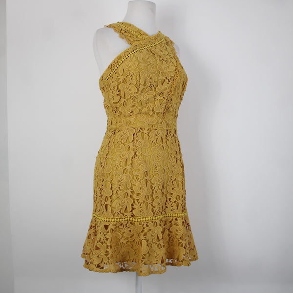 Adelyn Rae Sz S Gold Yellow Lined Lace Overlay Sleeveless 100% Polyester Dress