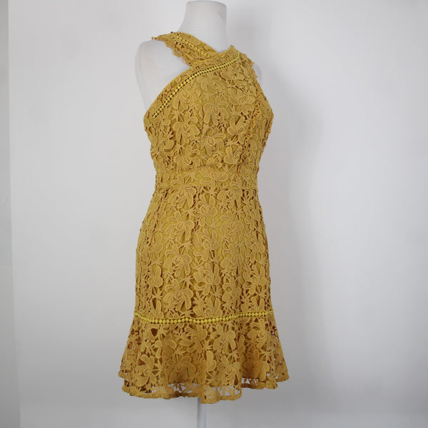 Adelyn Rae Sz S Gold Yellow Lined Lace Overlay Sleeveless 100% Polyester Dress