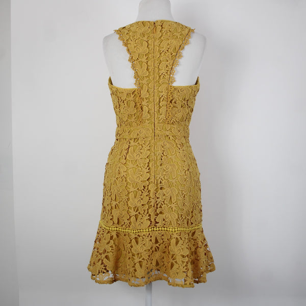 Adelyn Rae Sz S Gold Yellow Lined Lace Overlay Sleeveless 100% Polyester Dress