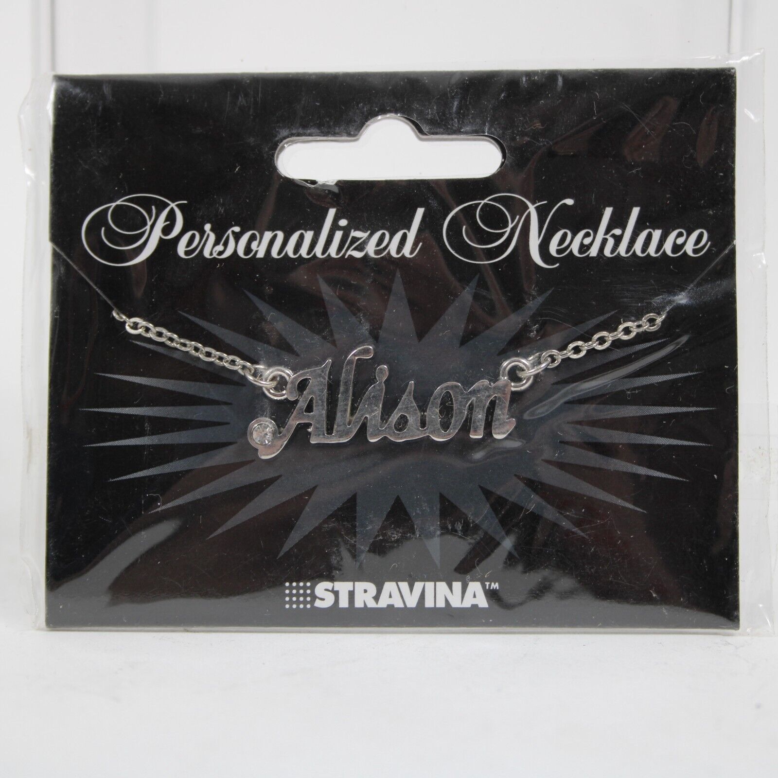ALISON NEW Name Silvertone Rhinestone 14.5" w 4.5" Multi Ring Ext Necklace