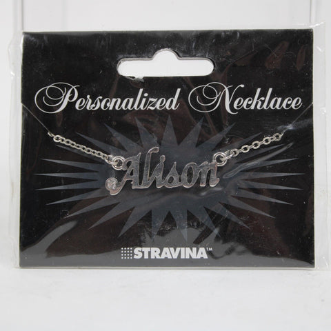 ALISON NEW Name Silvertone Rhinestone 14.5" w 4.5" Multi Ring Ext Necklace