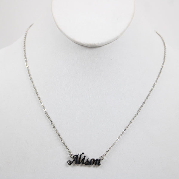 ALISON NEW Name Silvertone Rhinestone 14.5" w 4.5" Multi Ring Ext Necklace