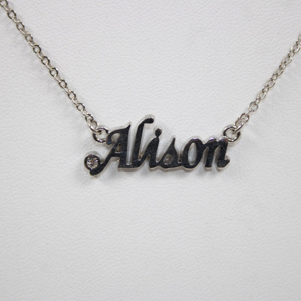 ALISON NEW Name Silvertone Rhinestone 14.5" w 4.5" Multi Ring Ext Necklace